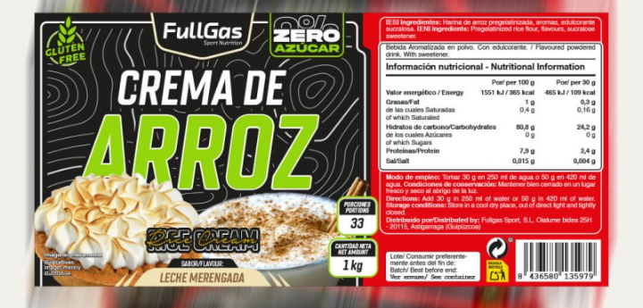 CREMA DE ARROZ ZERO Leche Merengada 1kg